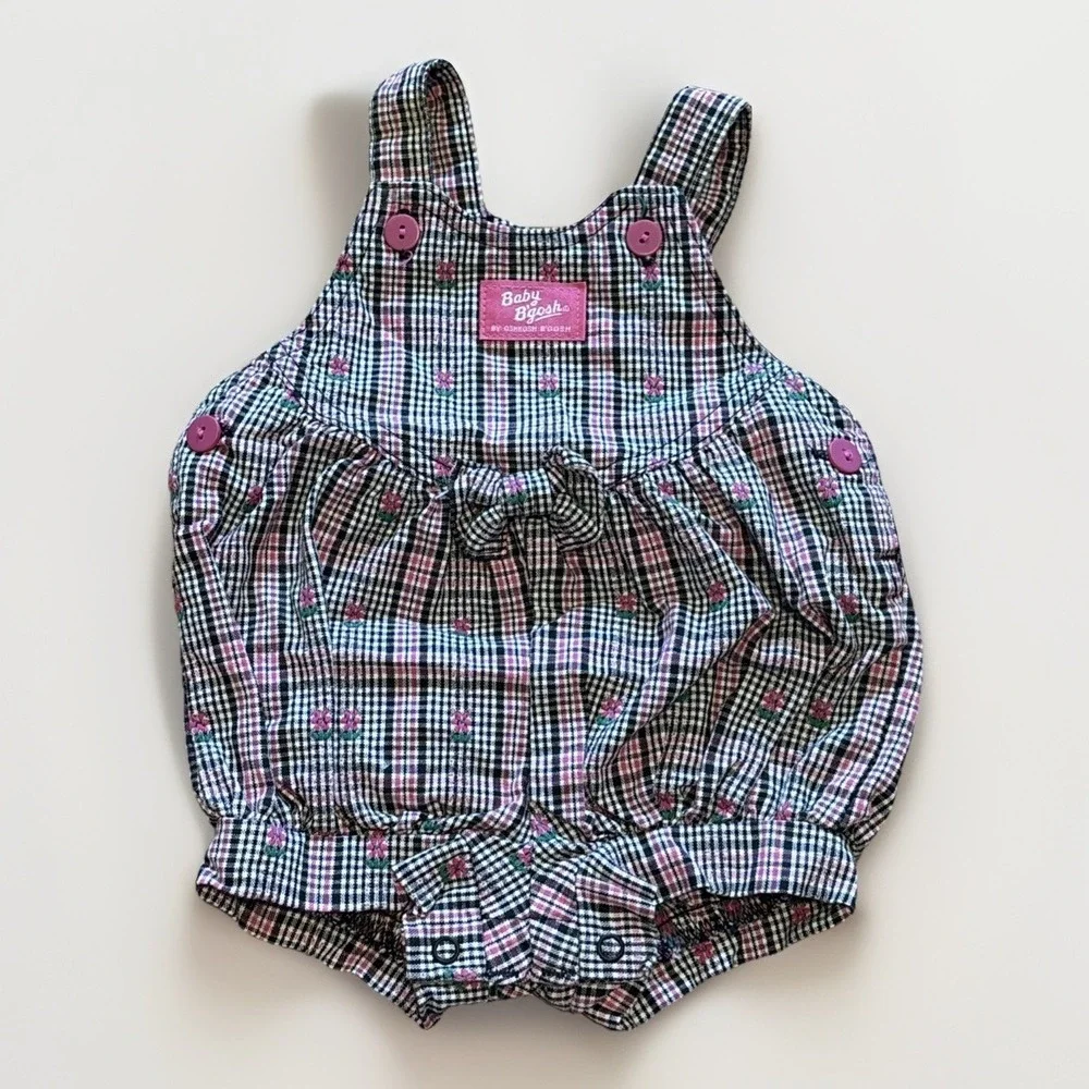 VTG Oshkosh Baby B'Gosh Vestbak Bubble Romper 12M Pink Back Floral USA Made